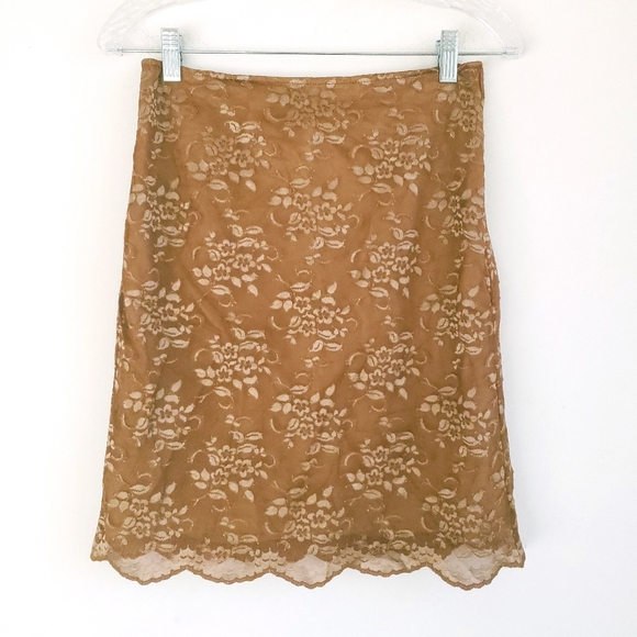 Free People Dresses & Skirts - Vintage Free People Gold Lace Overlay Mini Skirt